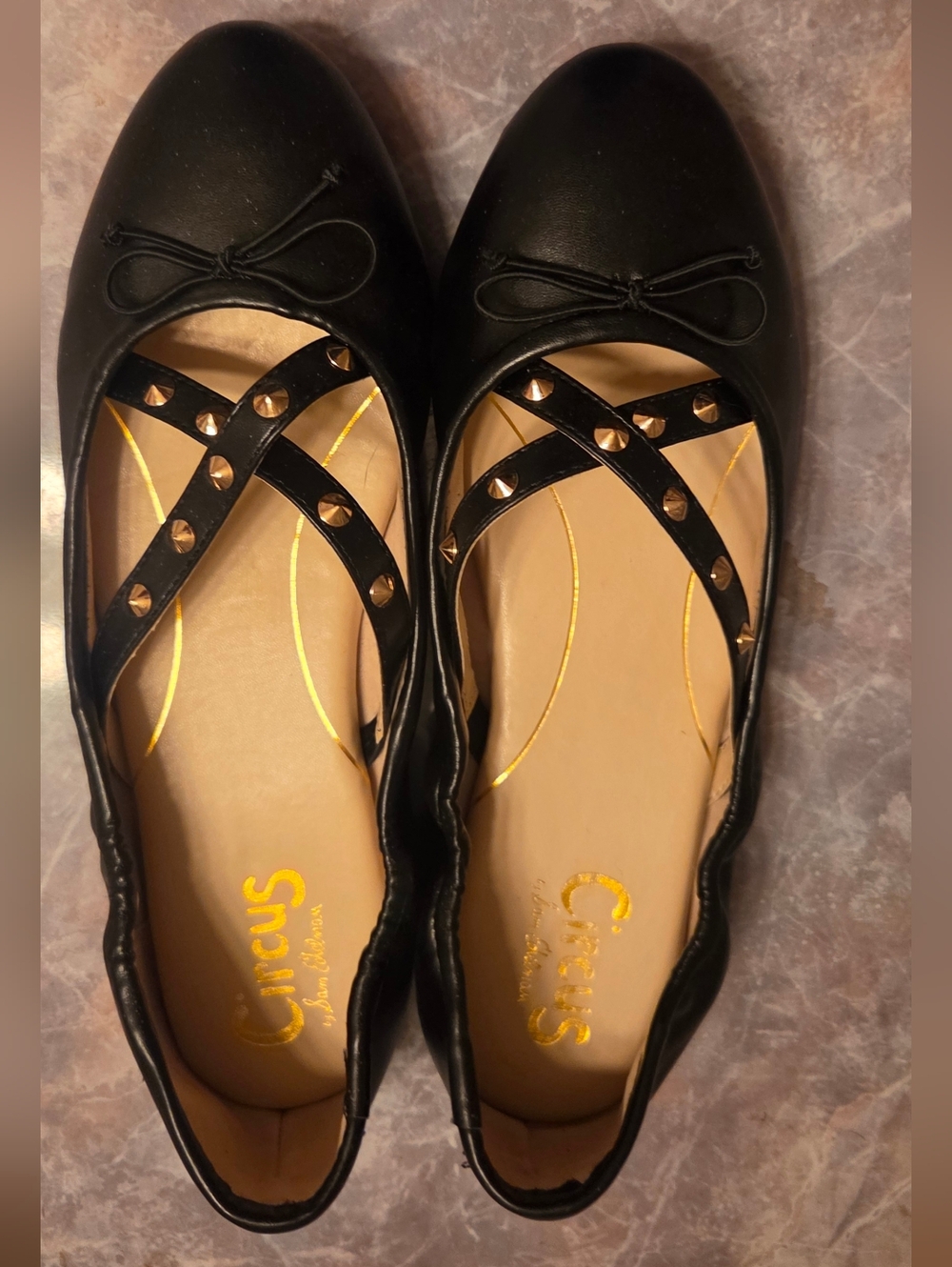 Circus by Sam Edelman Black Studded Cross-Strap Ballet Flats